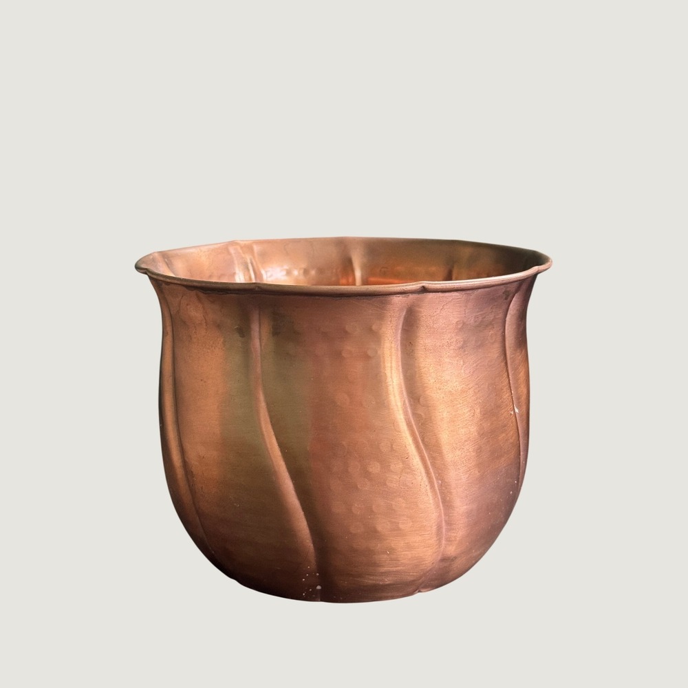 Vintage Copper Planter Hammered Scalloped Ribbed Pot Decor